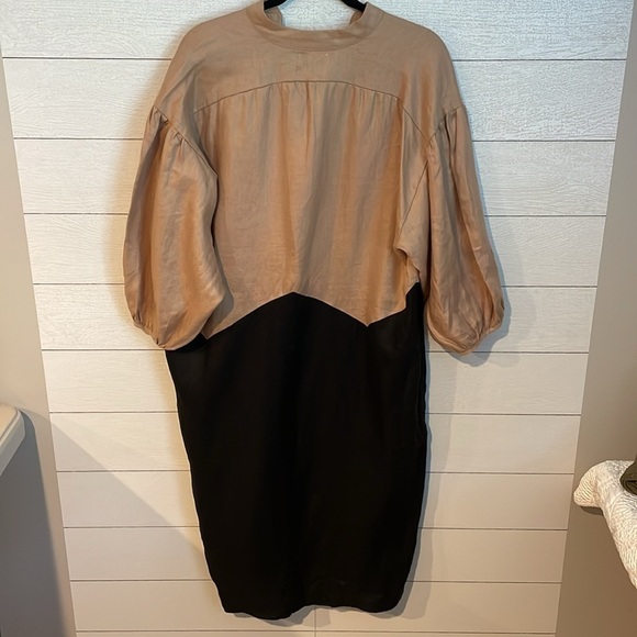 Saralam Women's Tan & Black 100% linen midi dress size 1X NWT! Lagenlook Neutral - Picture 9 of 14